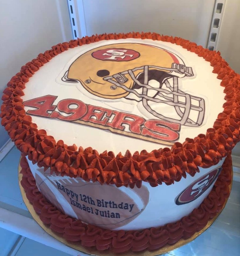 49ers Football Birthday Cake — custom cake by Zugar Coma Zweetz
